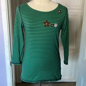 Isaac Mizrahi Live! Green & blue striped long sleeve top.
